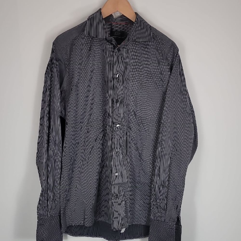 Eton Of Sweden Contemporary Fit Black Shirt with White Pinstripes